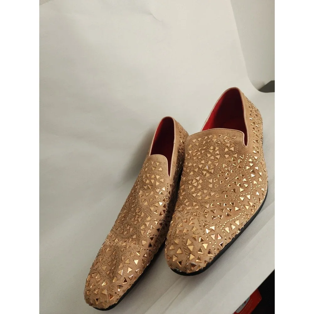 Fierro by Aurelio Garcia Tan Suede Gold Studded Loafers FI7415 Mens 43